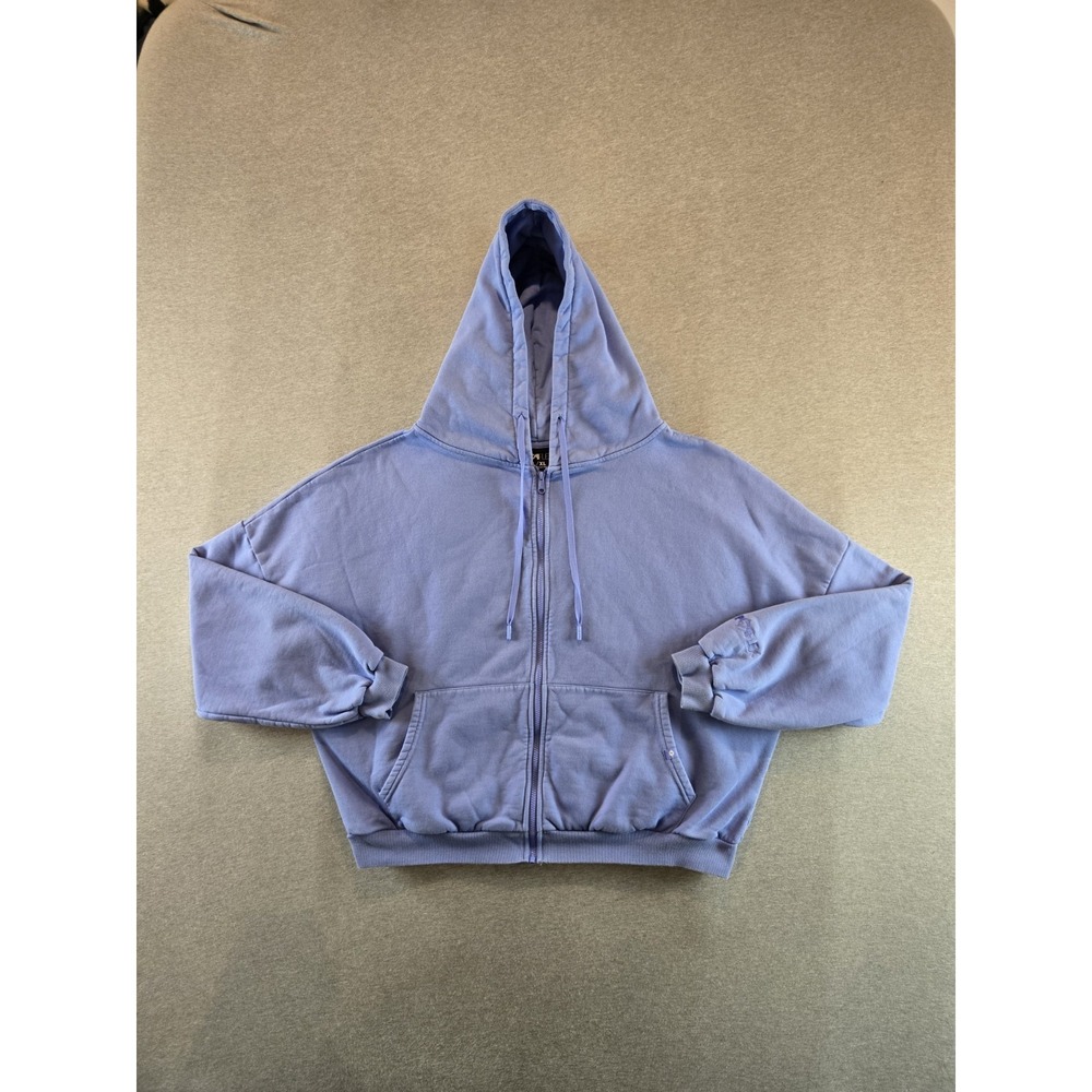 POPFLEX Hoodie Womens L/XL Blue Full Zip Up Cloud Oversized Sweatshirt Cropped